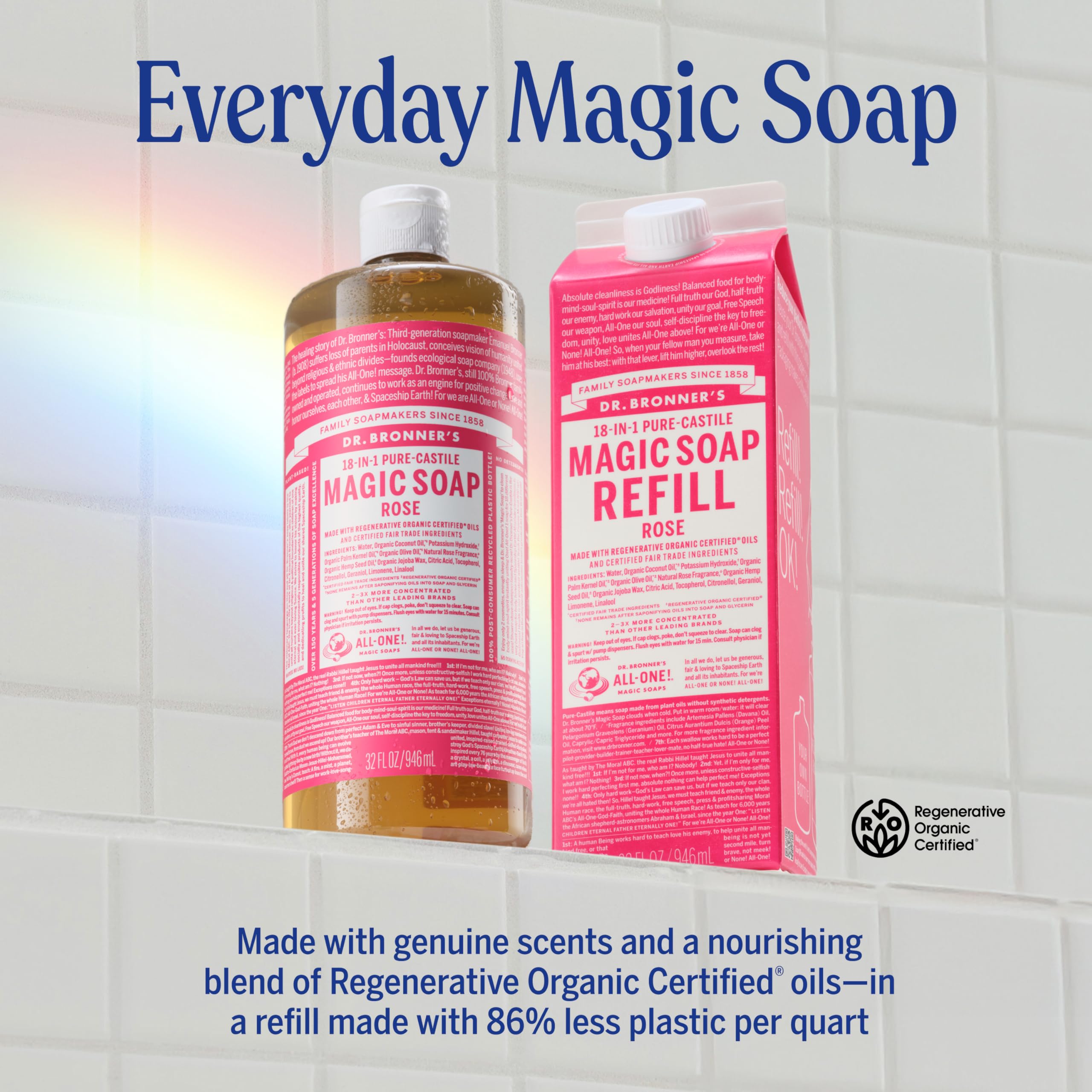 Close-up rose soap lather texture from Dr. Bronner's showing rich, clean foam