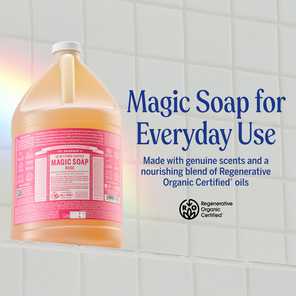 Dr. Bronner's soap in a pump dispenser as a refill option for convenience
