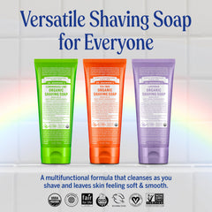 Dr. Bronner's Lavender shaving soap label close-up highlighting scent benefit