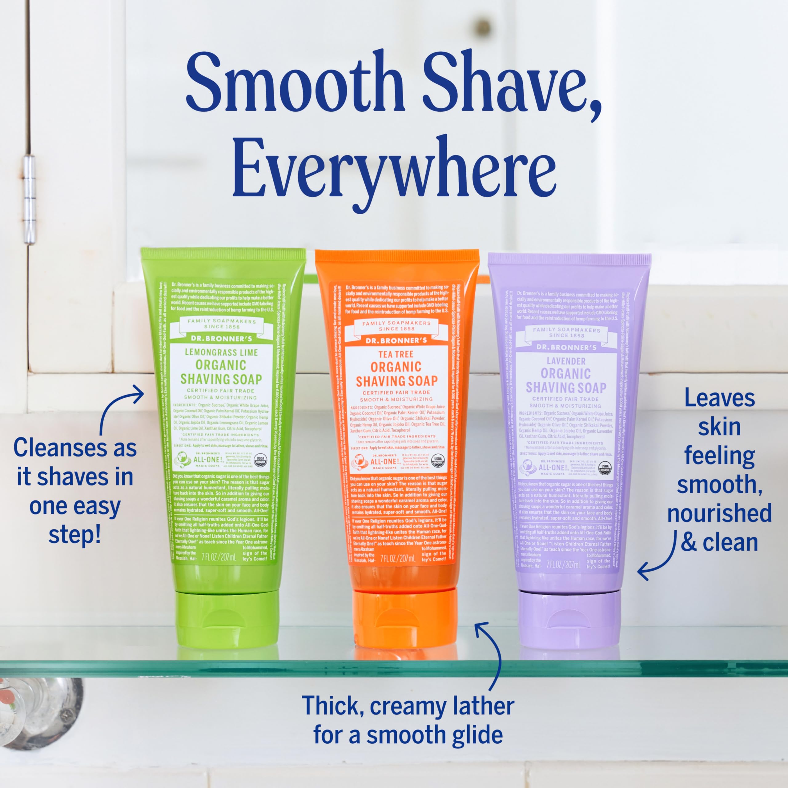 Dr. Bronner's shaving soap next to razor for size and portability benefit
