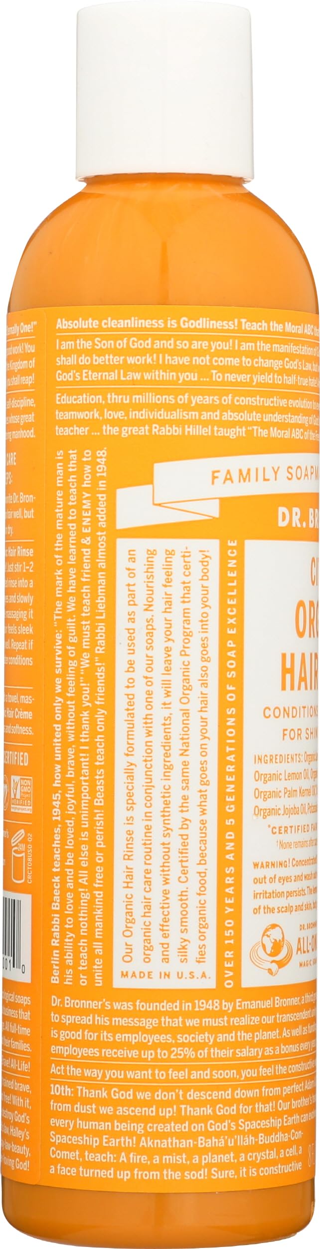 8 ounce Dr. Bronner's bottle next to ruler, clear size and travel-friendly benefit