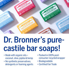 Dr. Bronner's creamy soap lather, demonstrates effective cleansing with organic oils