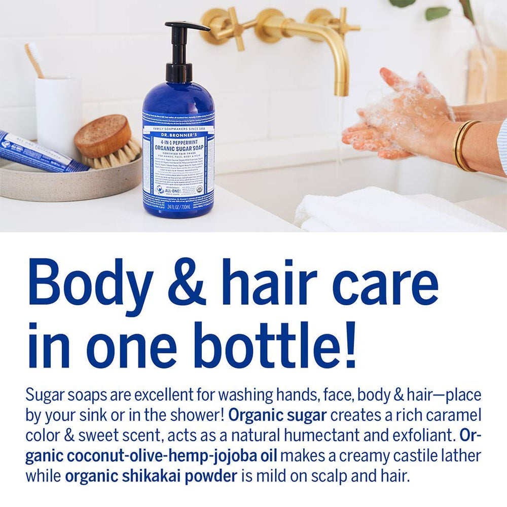 Dr. Bronner's lemongrass bottle styled in bathroom demonstrating bright, fresh scent