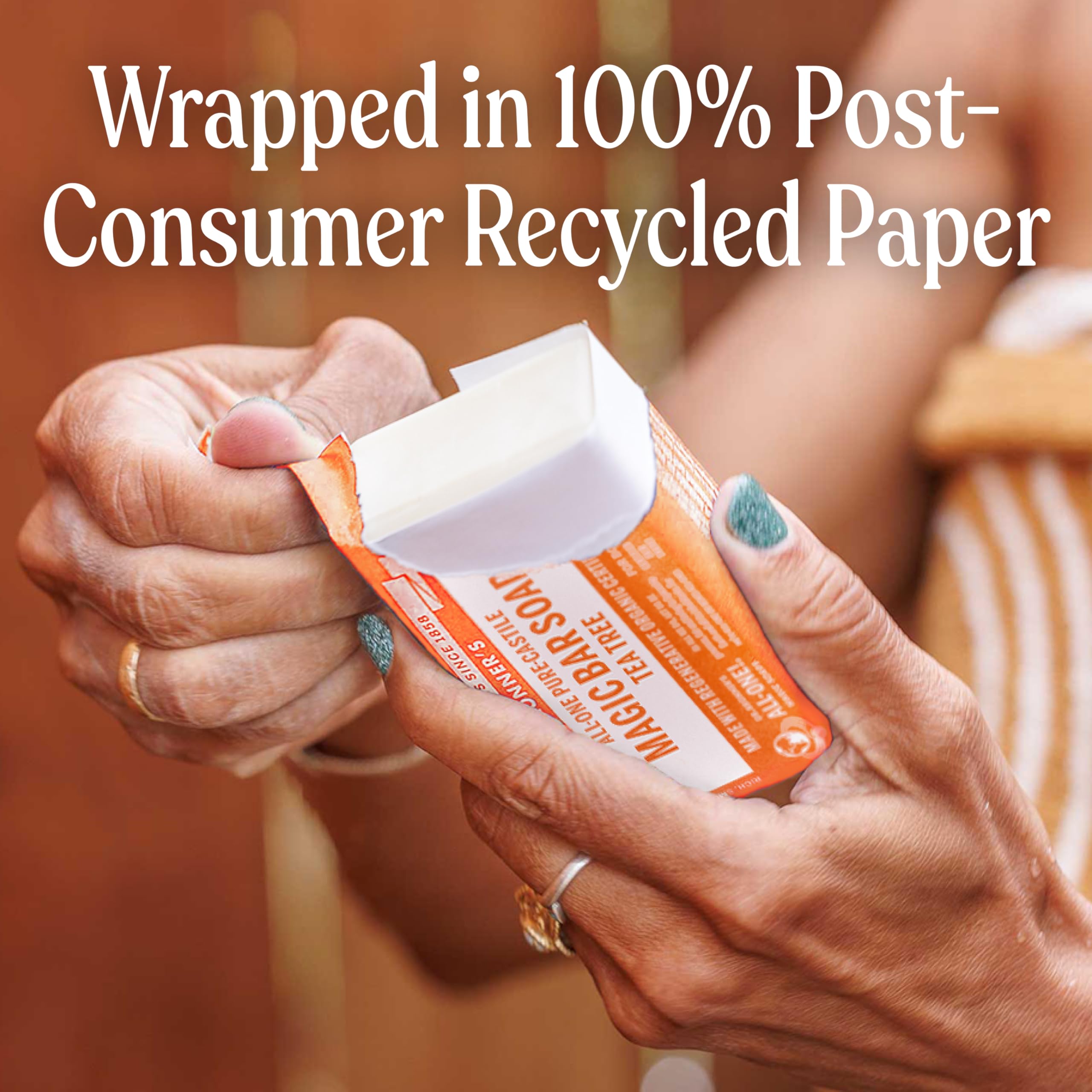 Dr. Bronner's six-pack arrangement illustrating bulk value and reduced packaging benefit