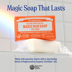 Dr. Bronner's unwrapped bar close-up revealing texture and clean sudsing benefit for skin