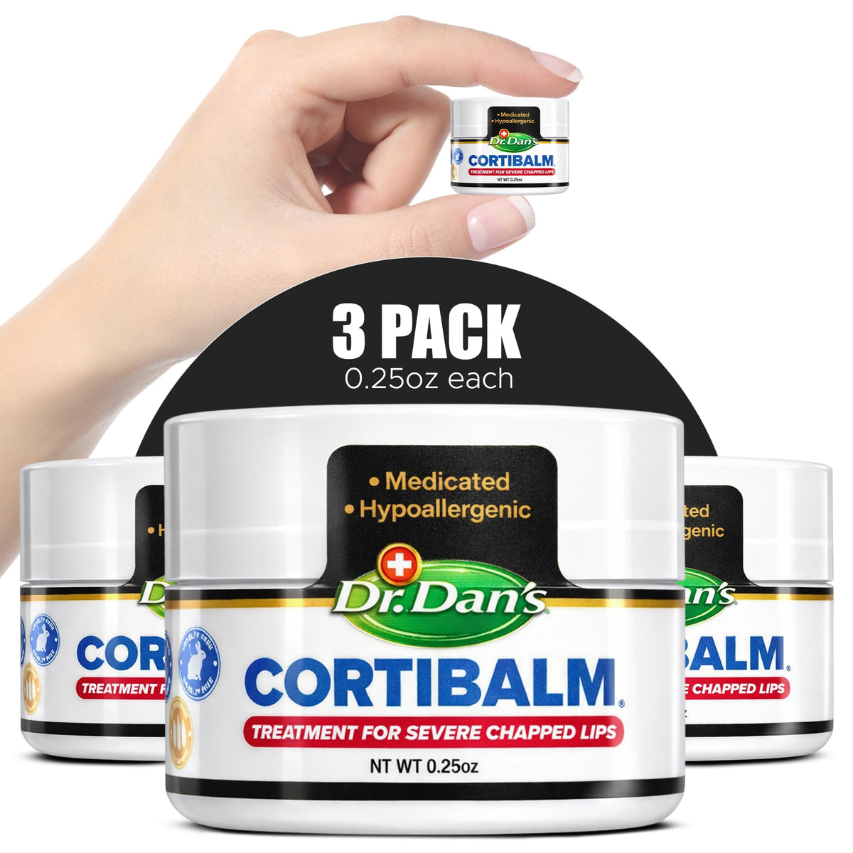 Dr. Dan's jar front view showing label and compact design for quick relief