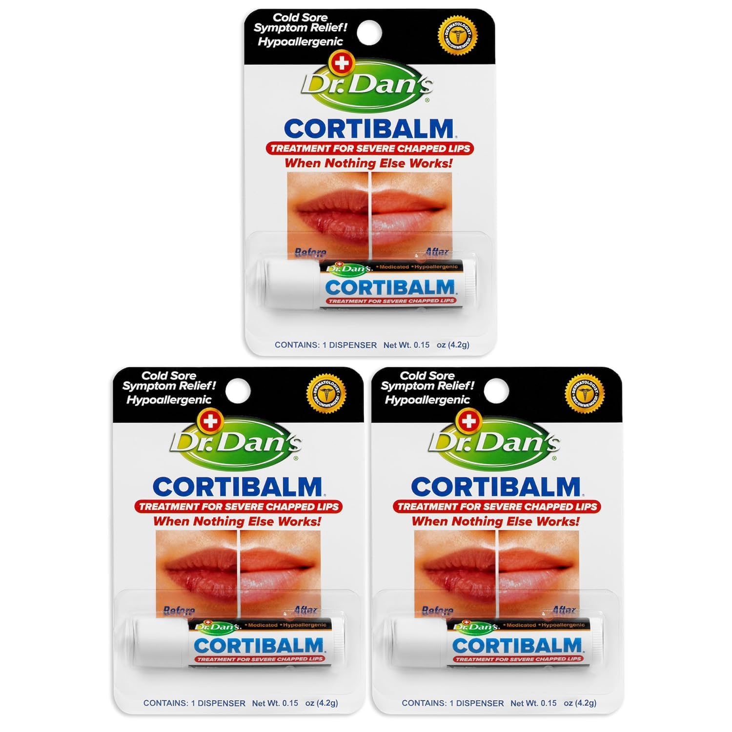Dr. Dan's Cortibalm front packaging showing product and benefit of hydration