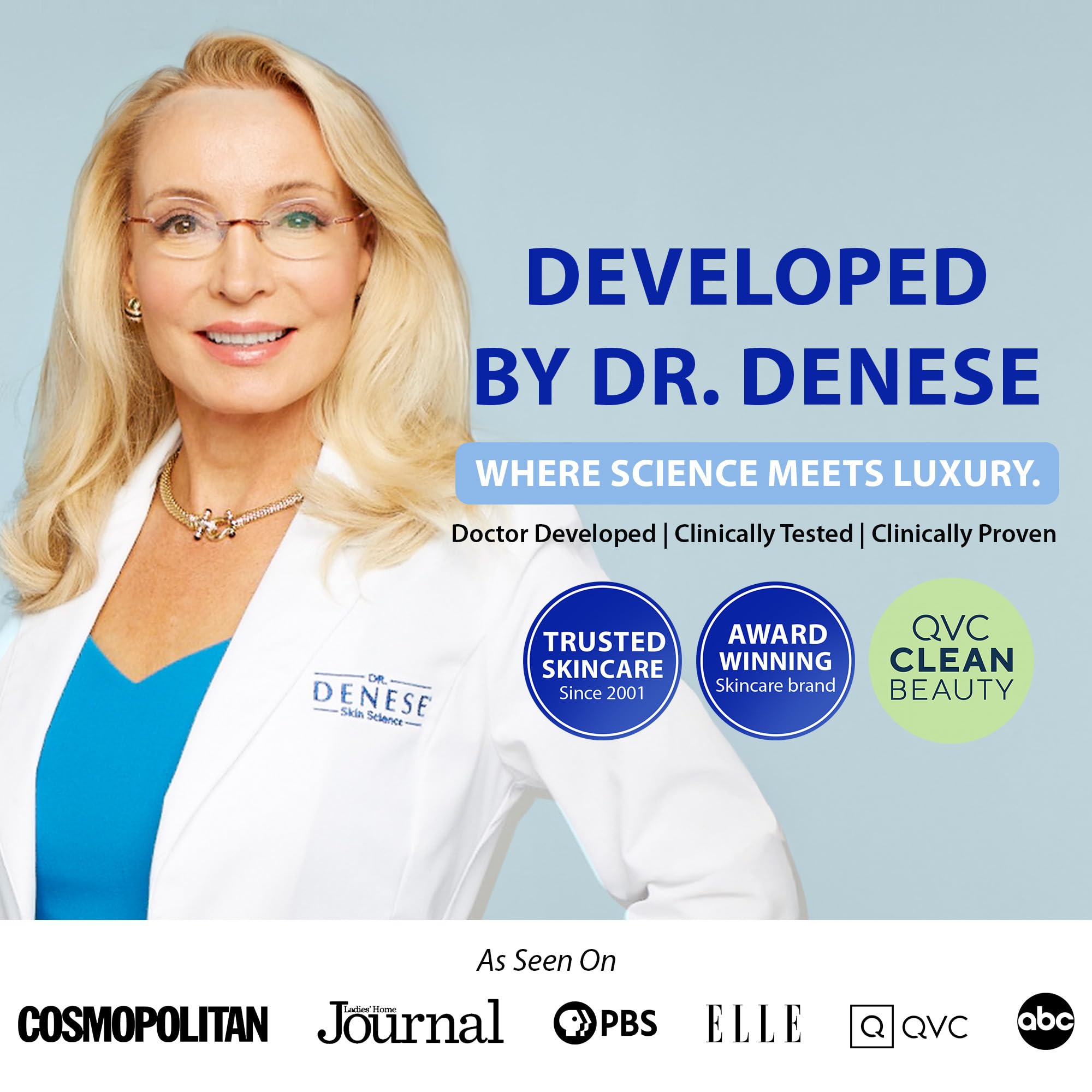 Dr. Denese cream on bathroom vanity suggesting daily skincare routine