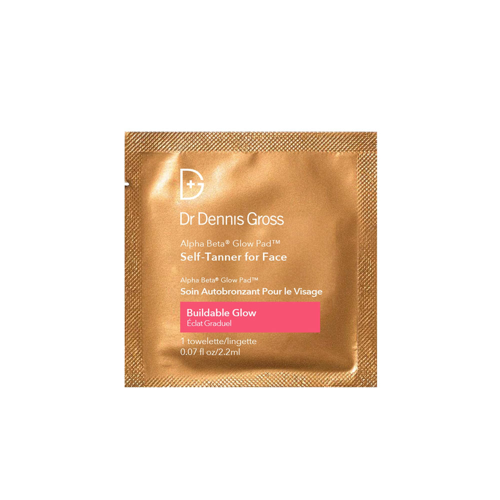 Dr Dennis Gross single towelette unfolded highlighting mess-free tanning