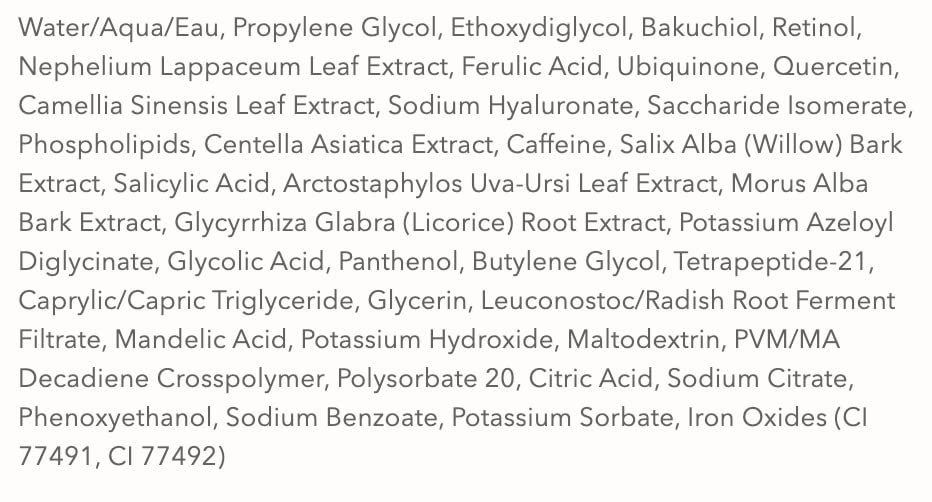 Label close-up on Dr Dennis Gross bottle spotlighting active ingredients and claims