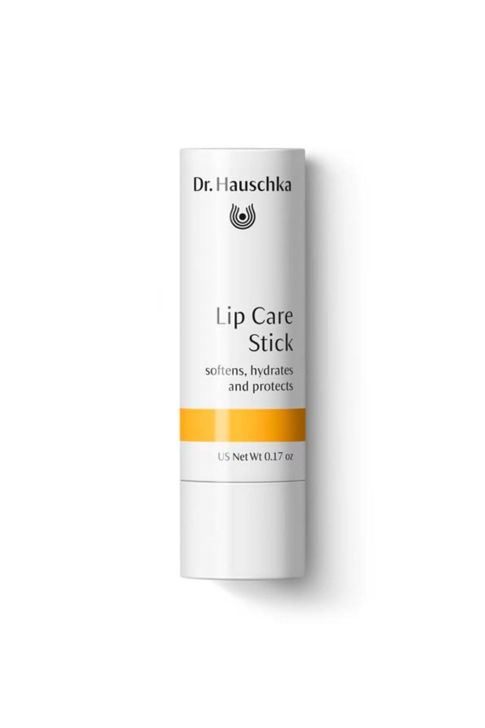 Dr. Hauschka front view of lip care stick showing compact tube and portability benefit
