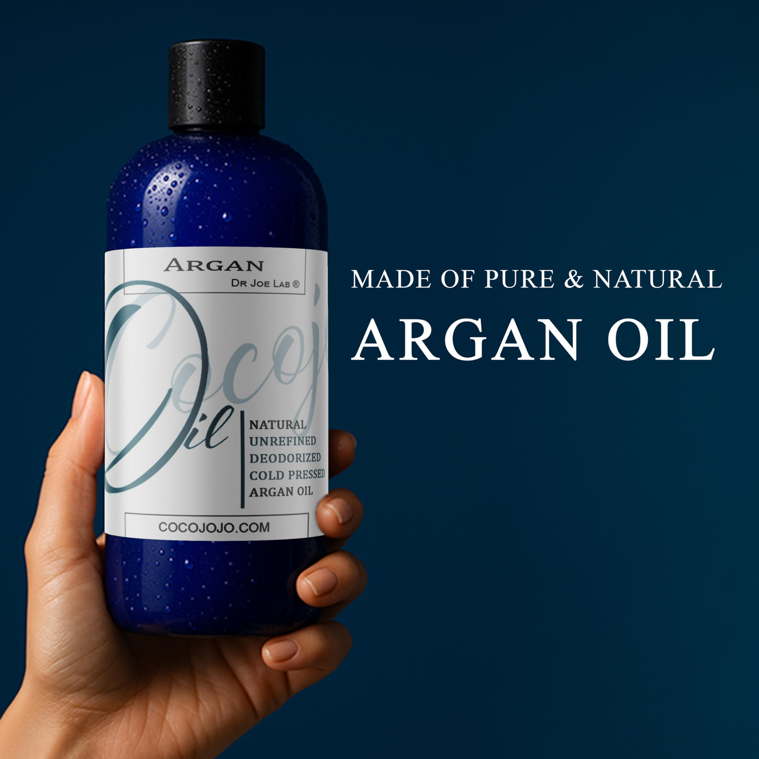 Dr Joe Lab cocojojo oil pouring from bottle highlighting smooth pourability benefit