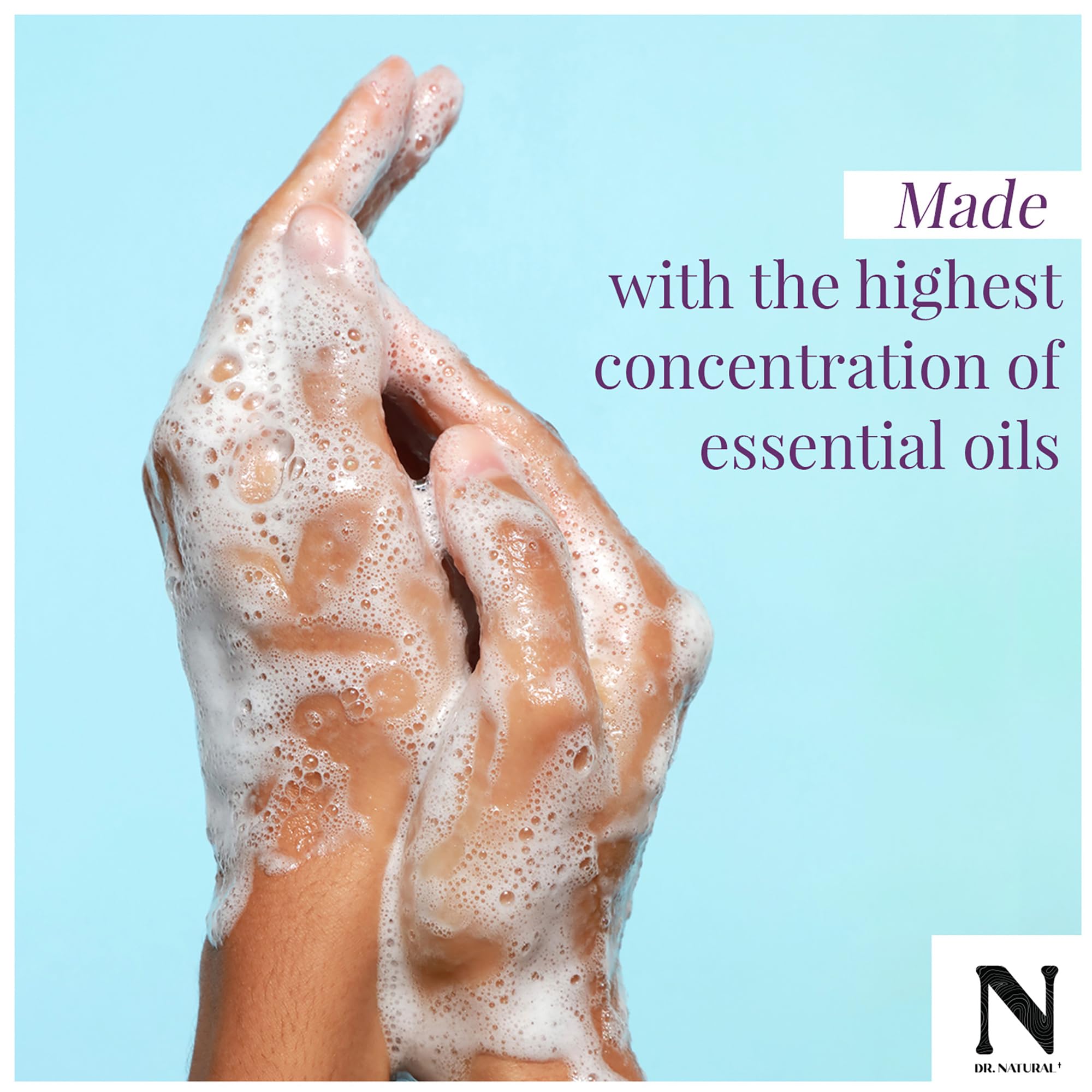 Dr. Natural pouring almond soap close-up showing smooth texture and easy dosing