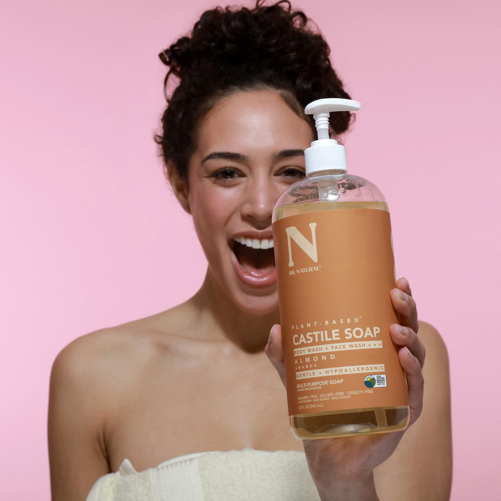 Dr. Natural almond soap used as shampoo producing clarifying lather