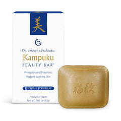 DR. OHHIRA'S PROBIOTICS front packaging showing two Kampuku Beauty Bars and benefits