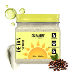 DR.RASHEL de-tan scrub front packaging shows product and benefits