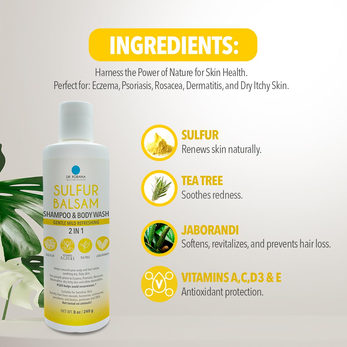 Dr. Robaina bottle in toiletry bag showing travel-friendly, multi-use benefit