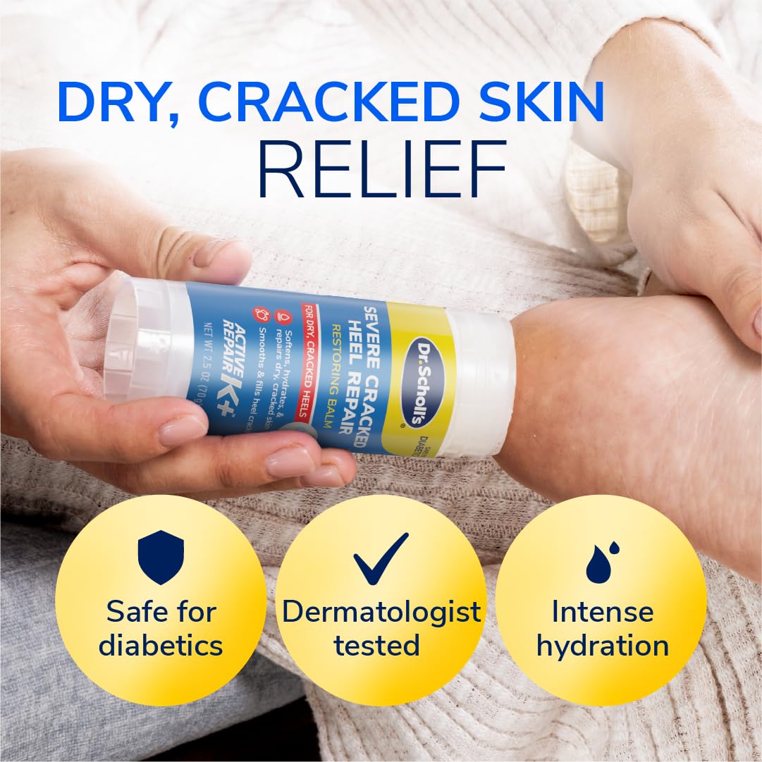 Dr. Scholl's balm being applied to heel demonstrating deep hydration