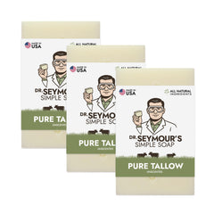 Dr. Seymour's front packaging showing three fragrance-free tallow bars for simple cleansing