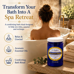 Dr. Singha's jar opened with granular mustard soak visible for texture benefit