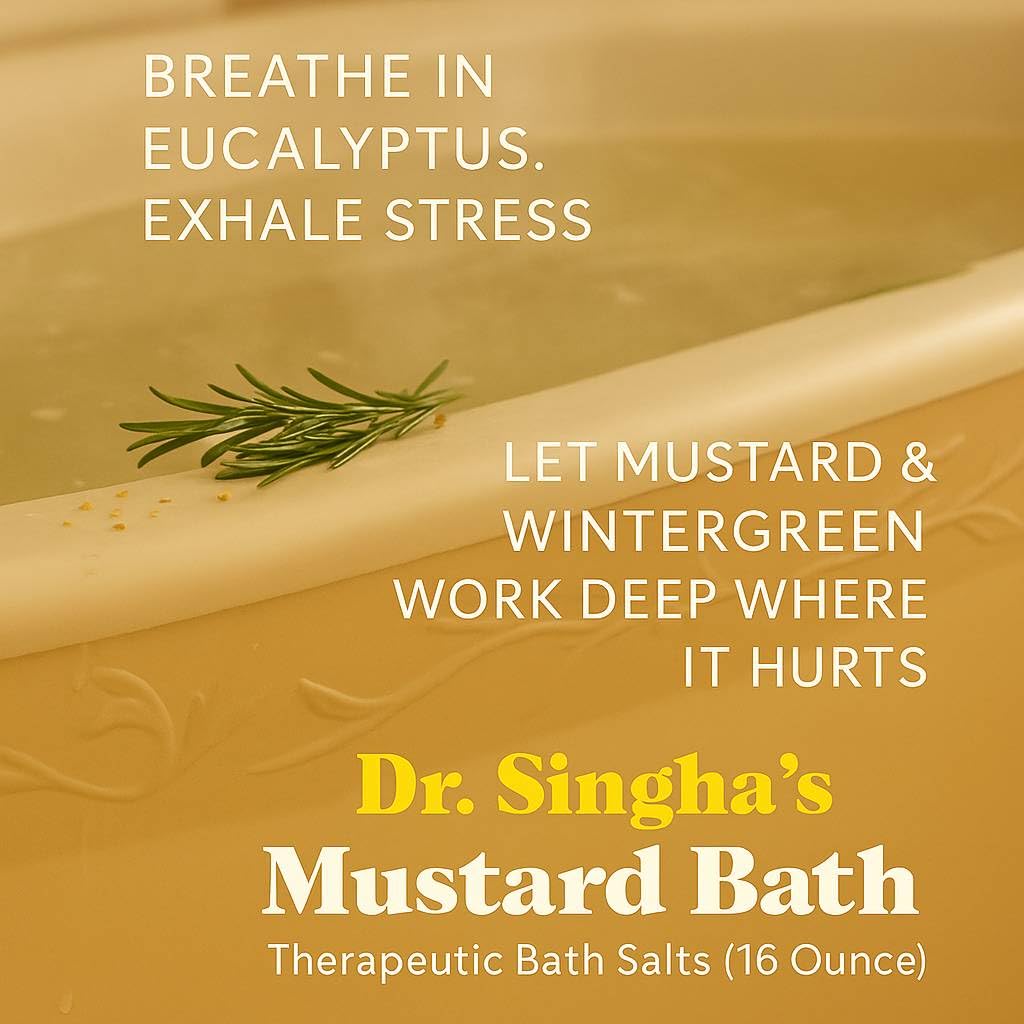 Dr. Singha's open jar texture revealing fine mustard powder for even dissolving