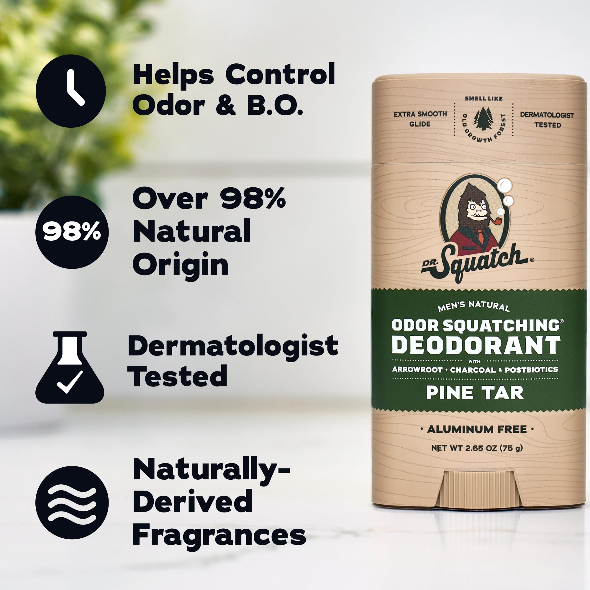 Activated charcoal ingredient close-up with Dr. Squatch showing odor-binding benefit