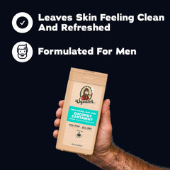 Dr. Squatch close-up label highlighting natural ingredients and benefits