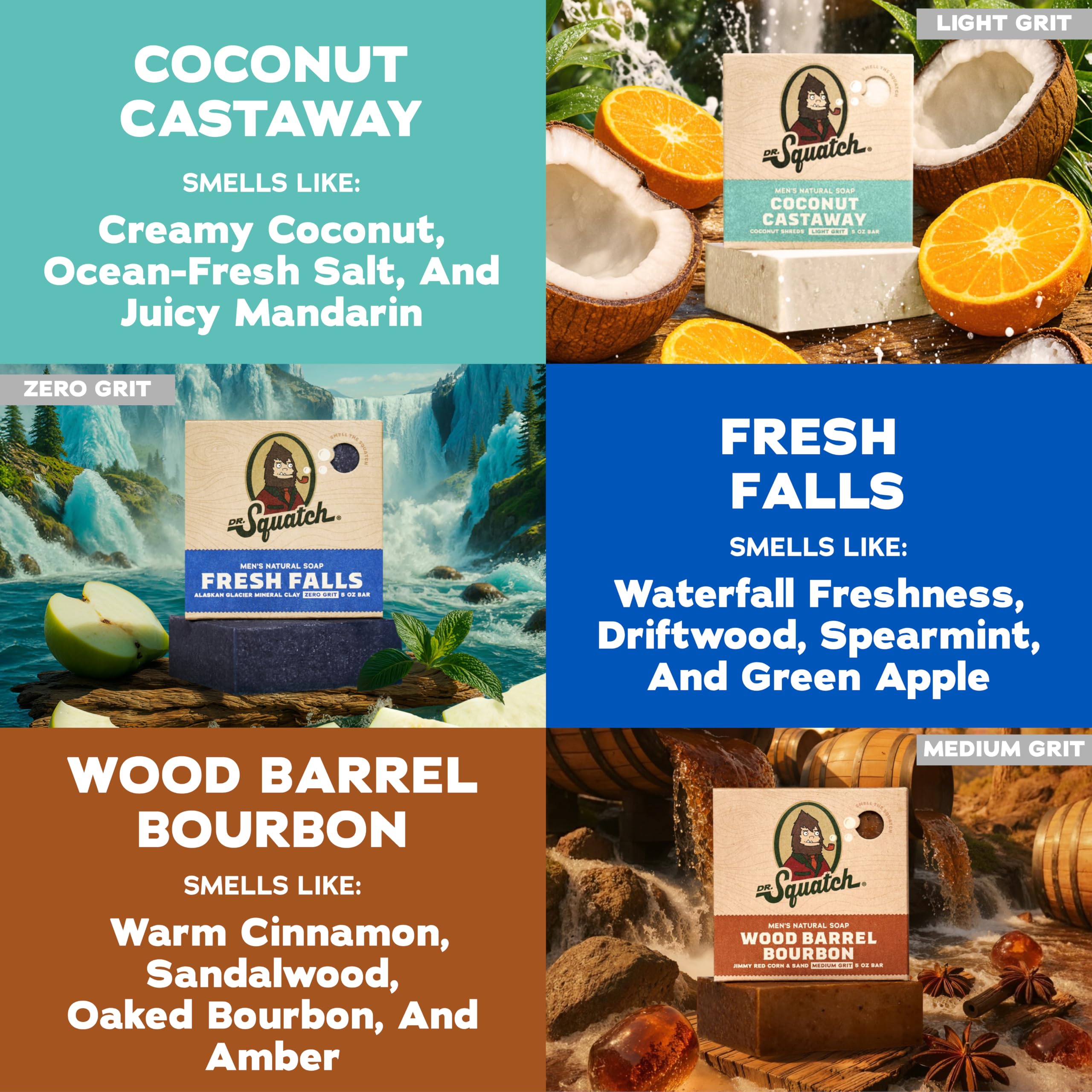 Dr. Squatch Coconut Castaway bar label highlighting tropical scent