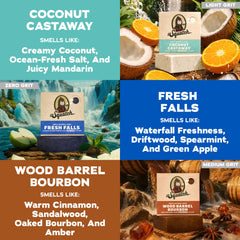 Dr. Squatch Coconut Castaway bar label highlighting tropical scent