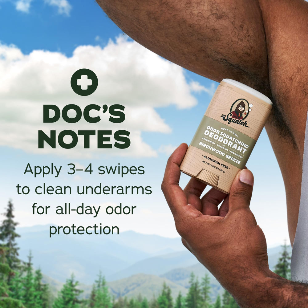 Applying Dr. Squatch deodorant after shower for all-day confidence