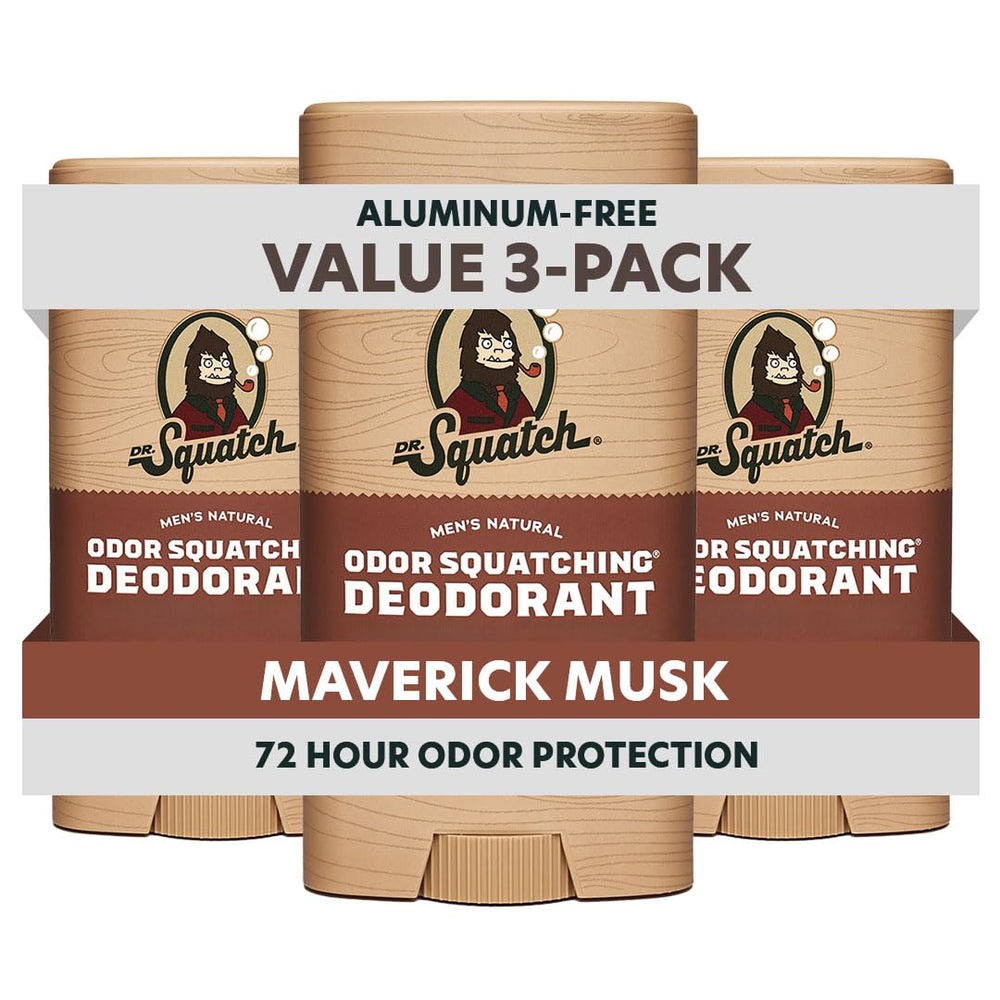 Dr. Squatch front packaging showing Maverick Musk scent and natural benefits