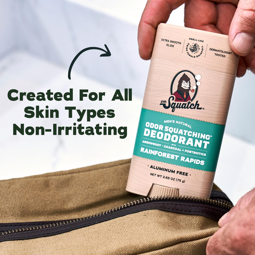 Dr. Squatch ingredients arrowroot powder and charcoal illustrating natural odor control benefit