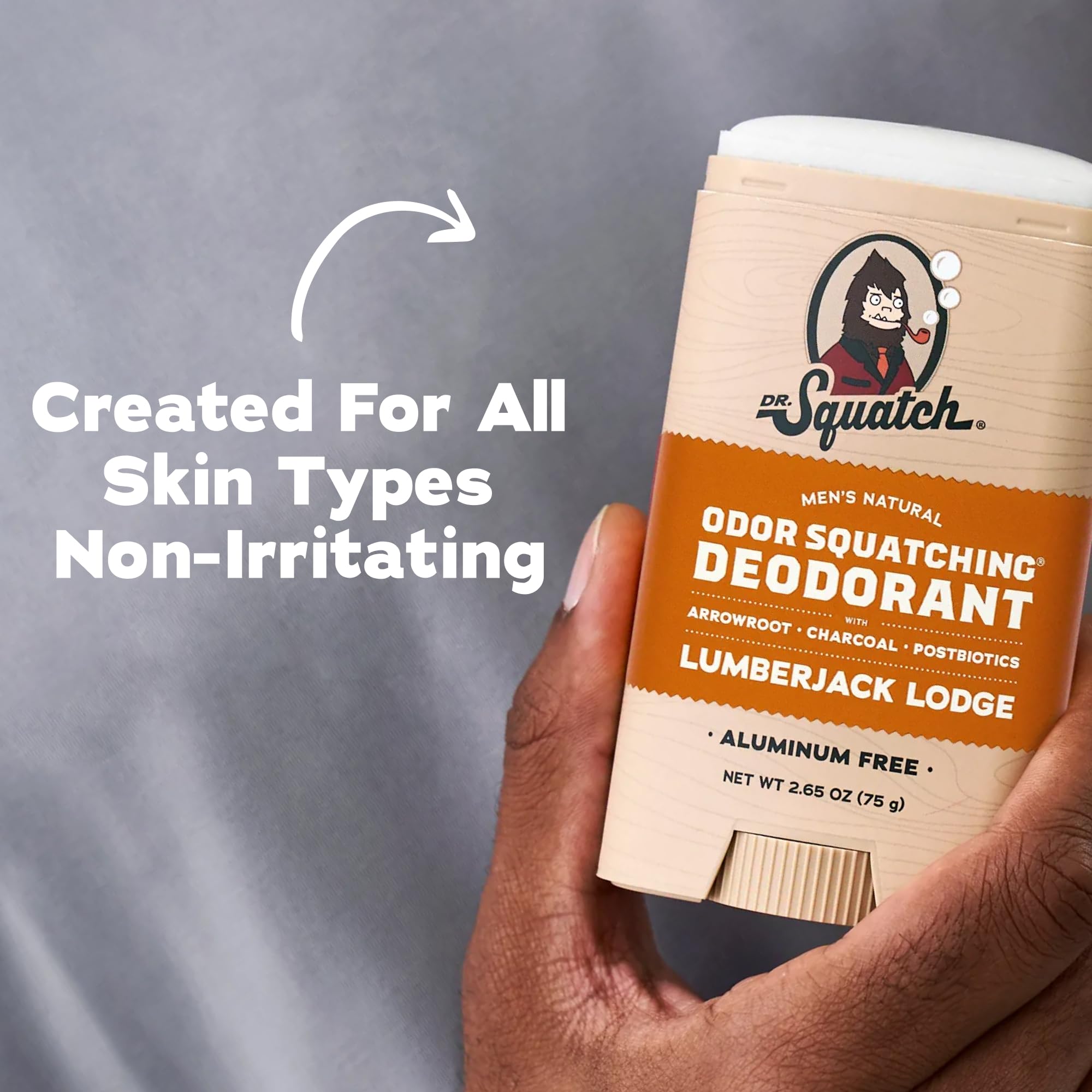 Dr. Squatch deodorant natural ingredients arrowroot and charcoal for odor control