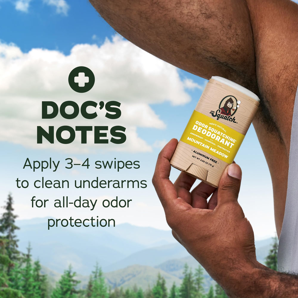 Dr. Squatch deodorant lifestyle shot with man outdoors conveying confidence