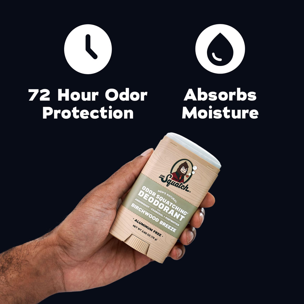 Dr. Squatch deodorant stick open to reveal solid natural formula