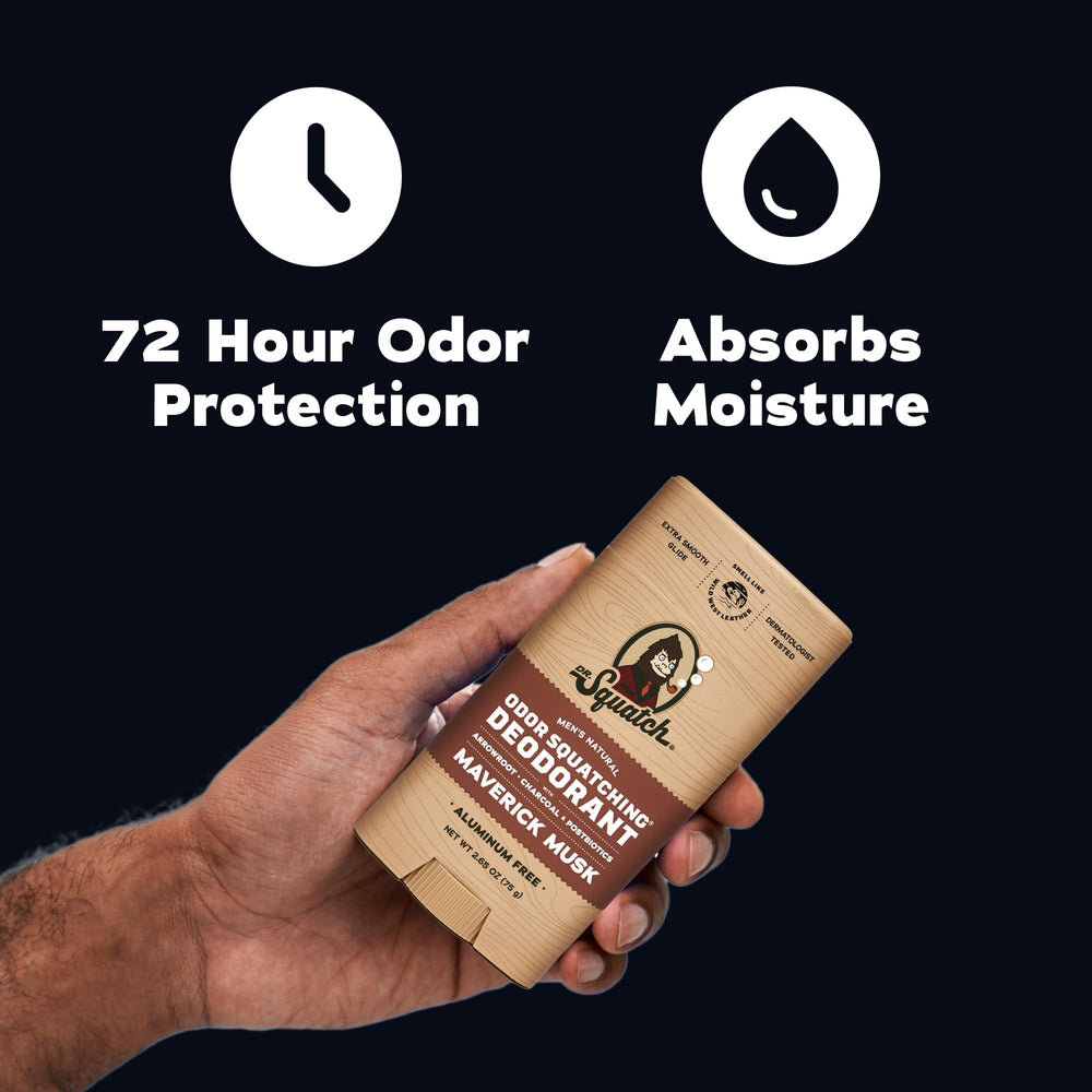 Dr. Squatch deodorant stick texture detail demonstrating smooth application benefit