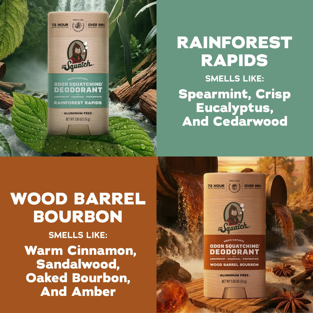 Dr. Squatch Wood Barrel Bourbon stick close-up showing applicator and warm scent benefit