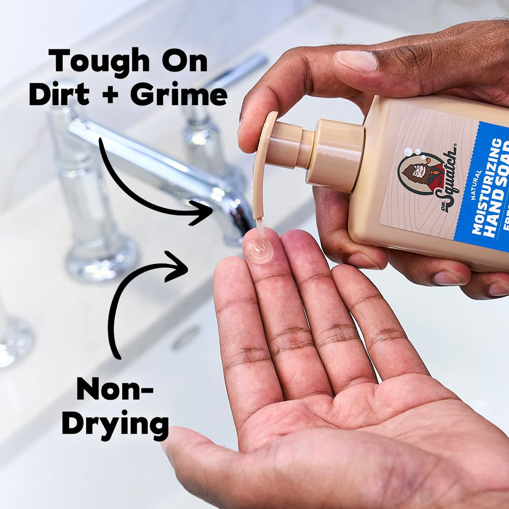 Dr. Squatch pump close-up demonstrating easy one-hand dispensing benefit