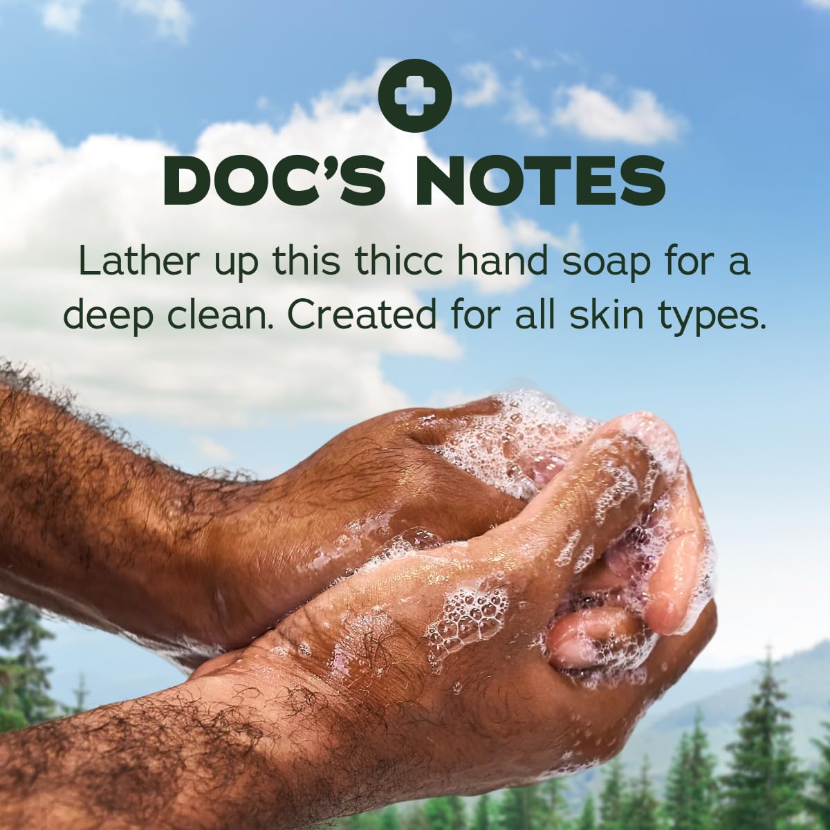 Dr. Squatch soap in hand at sink showing quick removal of dirt
