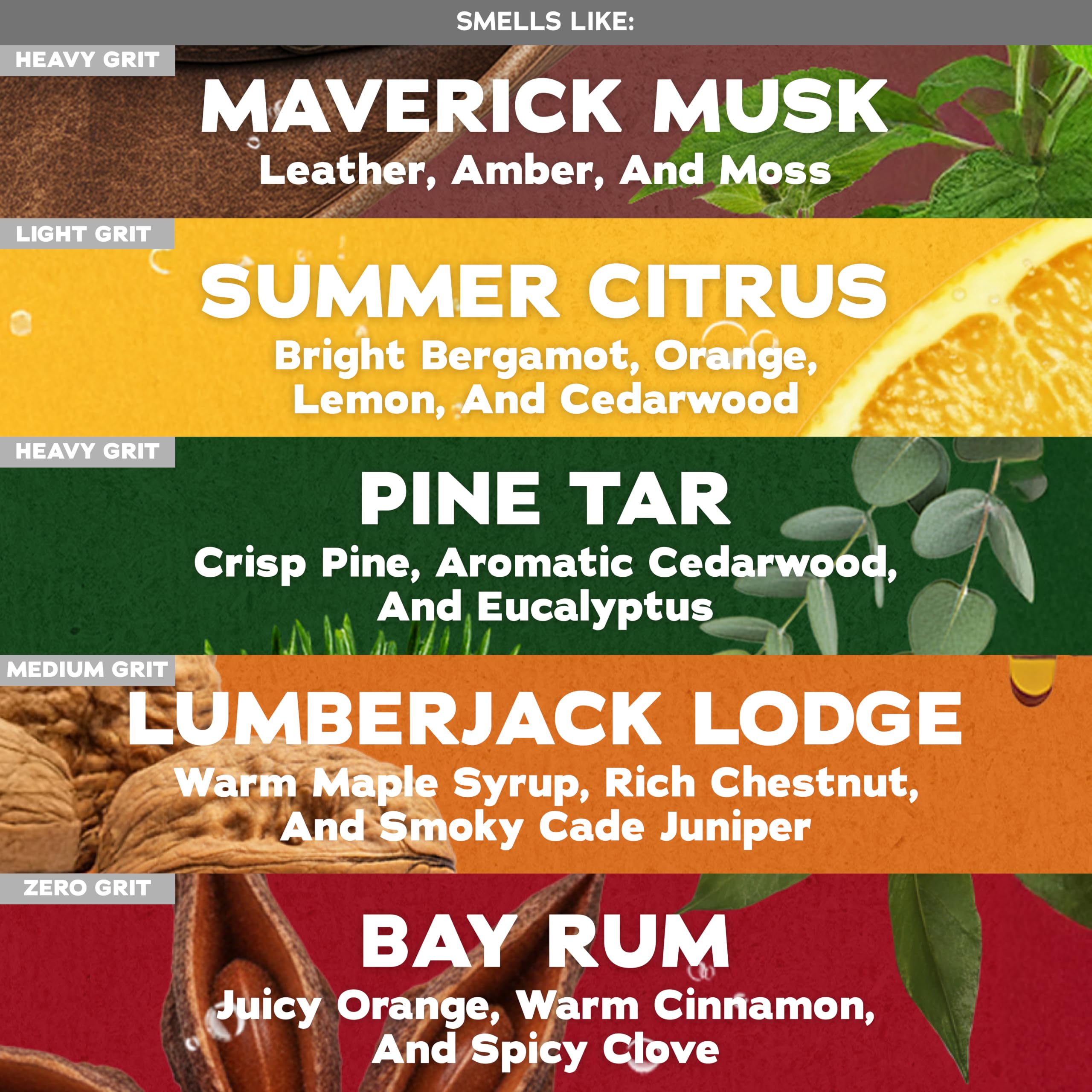 Dr. Squatch individual bar label illustrating scent name and clean ingredient list