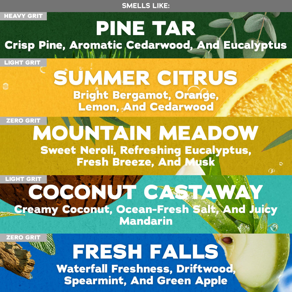 Dr. Squatch ingredients display with coconut, shea butter and kaolin clay for nourishing cleanse
