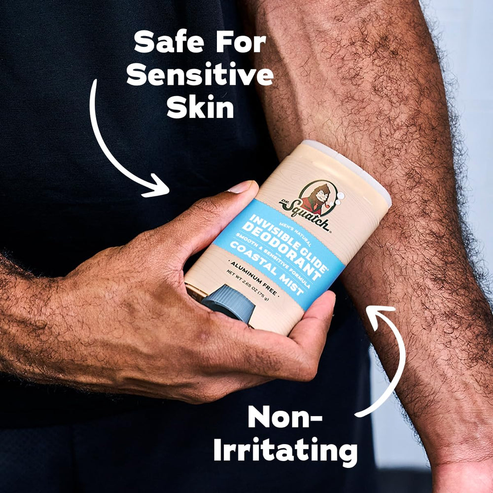 Dr. Squatch applying stick to underarm demonstrating easy use
