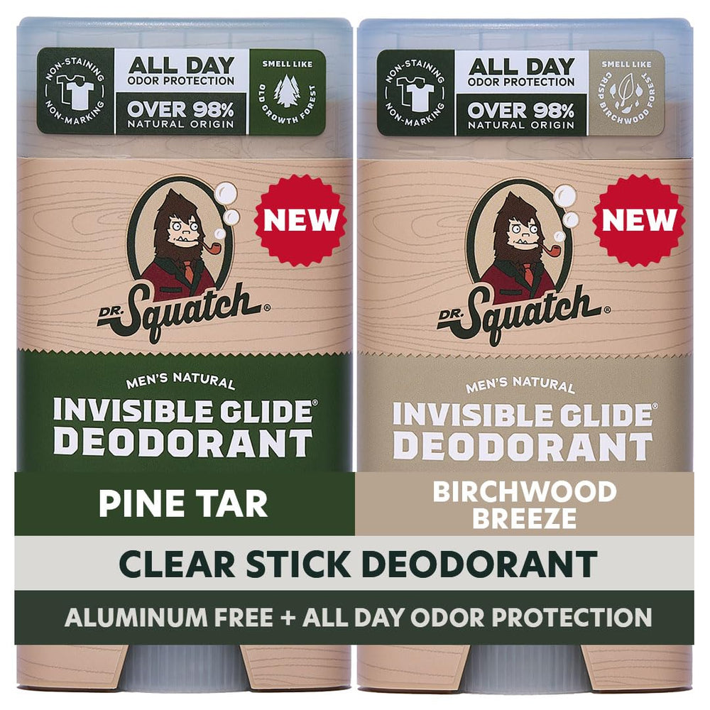 Dr. Squatch front packaging showing two-stick 2-pack, convenient supply