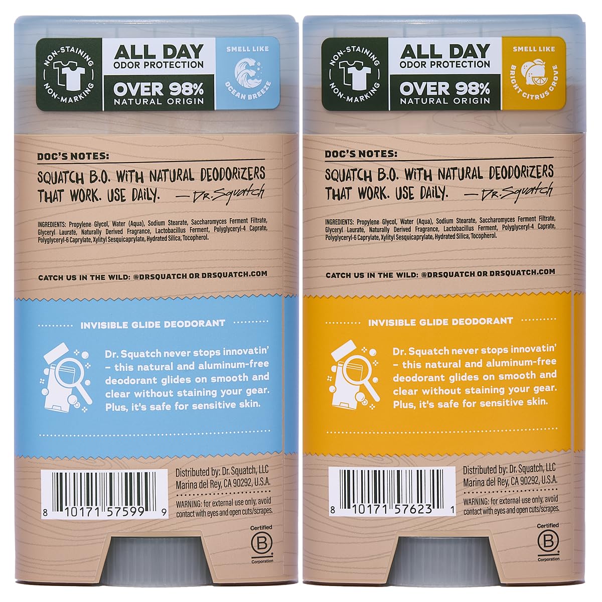 Dr. Squatch stick on beach towel suggesting coastal scent lifestyle benefit