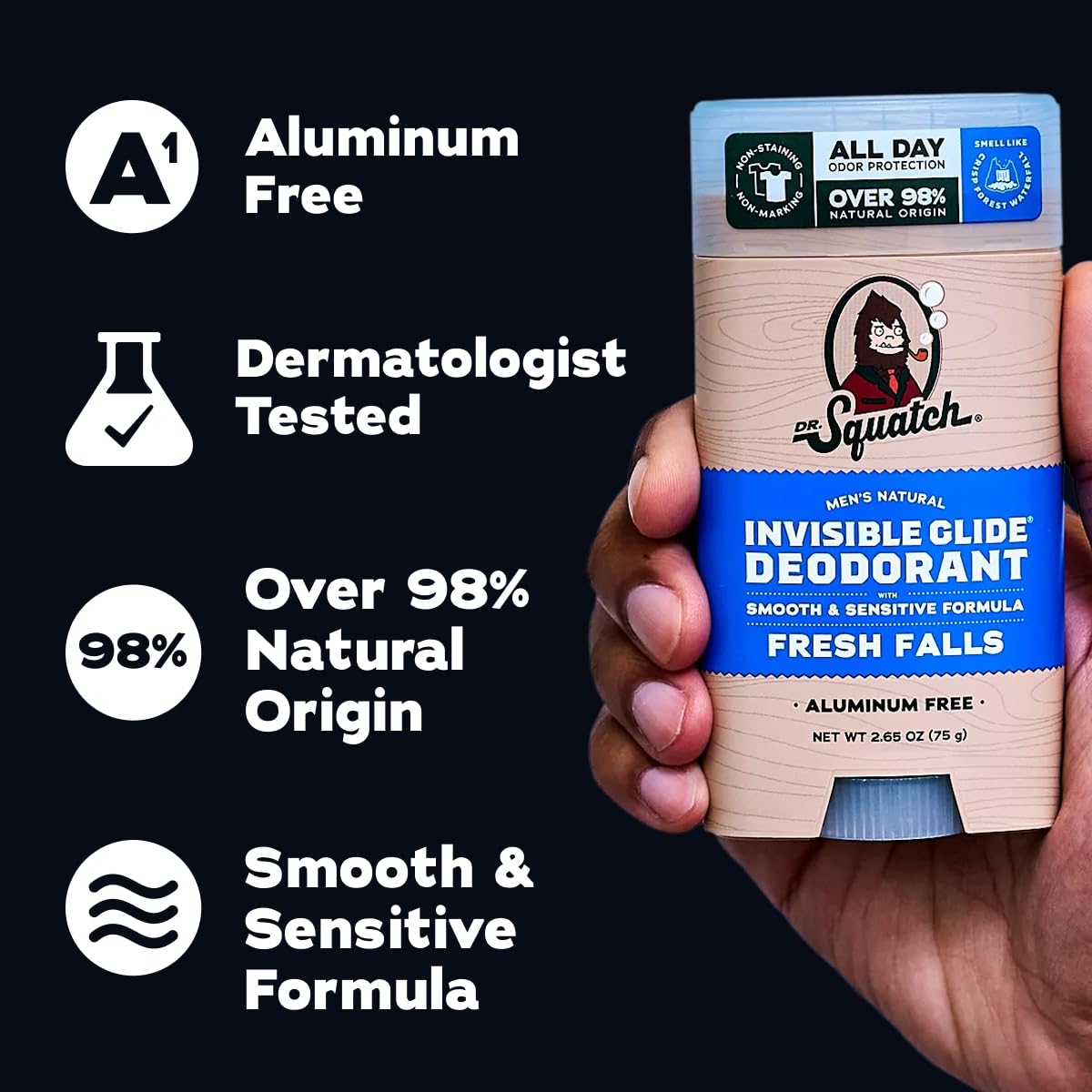 Dr. Squatch fabric test showing no stains on a dark shirt for confidence