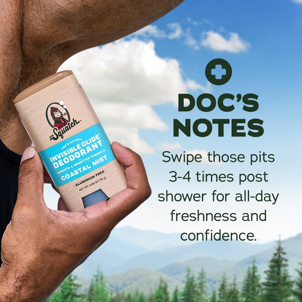Dr. Squatch deodorant near shirt fabric showing no-stain benefit