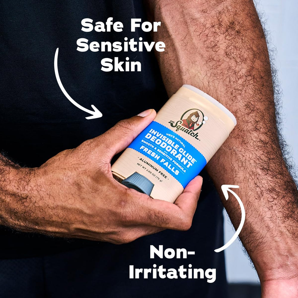 Dr. Squatch deodorant next to ruler for size comparison and travel-friendly benefit