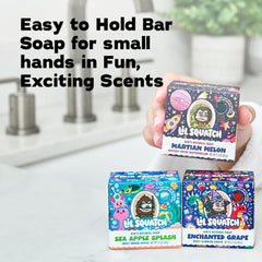 Dr. Squatch close-up of soap texture highlighting gentle lather for kids