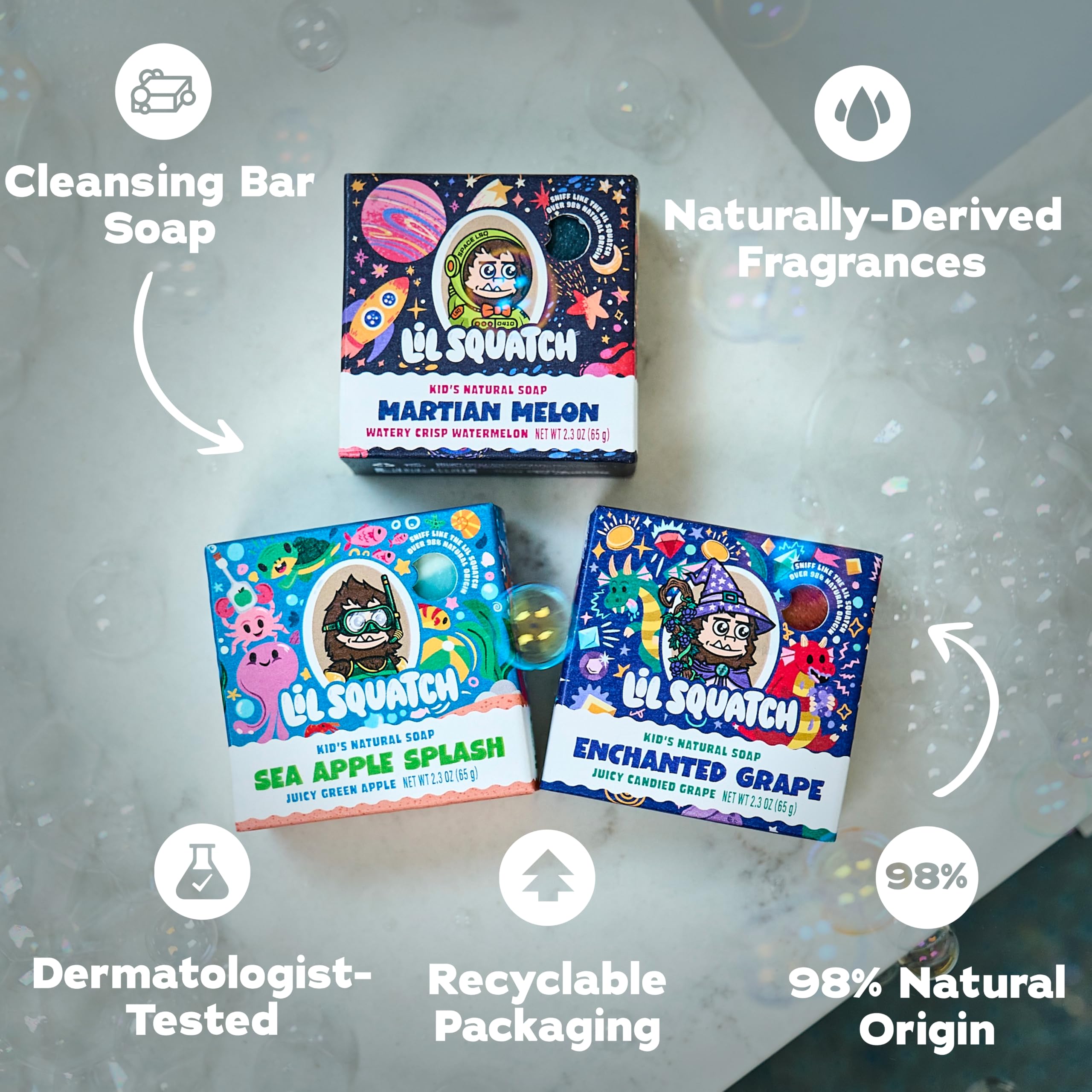 Dr. Squatch Enchanted Grape bar showing grape-raspberry notes that kids enjoy