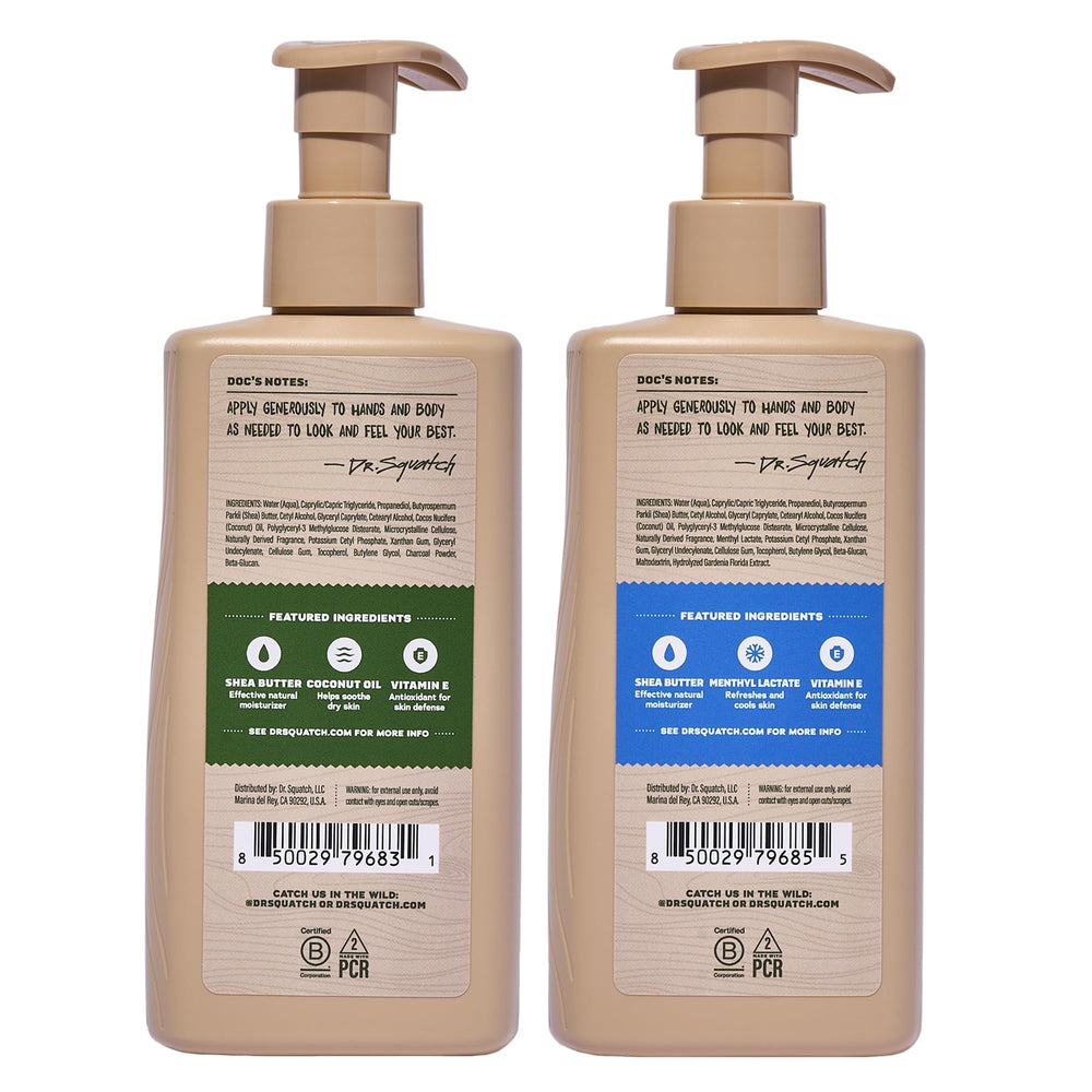 Dr. Squatch scent notes visual communicating pine and fresh fragrance benefit